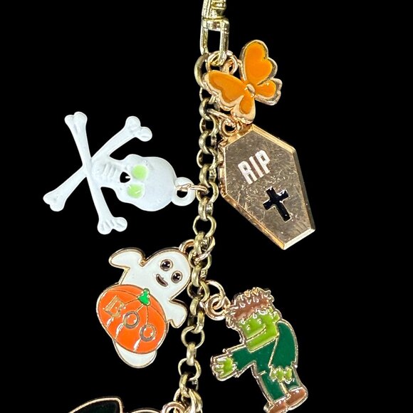 Halloween Charm Handmade Bag Charm Keychain on gold tone chain - Picture 3 of 7
